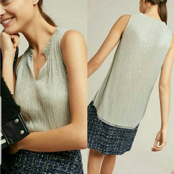 Anthropologie Vanessa Virginia Metallic Shimmer Smocked Tank Small - Picture 1 of 11